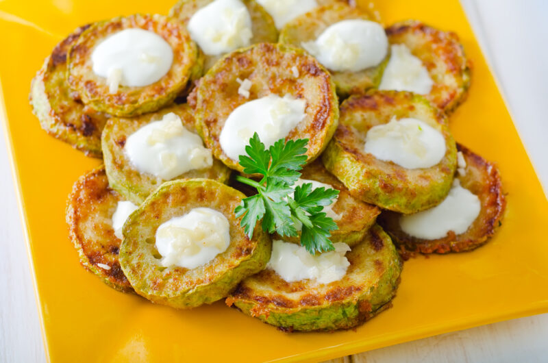 zucchini latkes with yogurt curry sauce