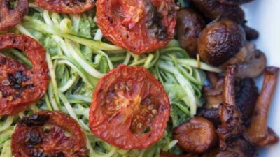 Zucchini Pasta with Mushrooms and Oven Dried Tomatoes