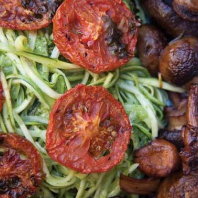 Zucchini Pasta with Mushrooms and Oven Dried Tomatoes