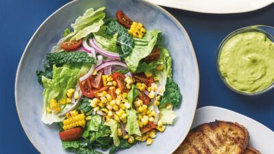 Grilled Chicken & Corn Salad with Avocado-Za&rsquo;atar Green Goddess Dr