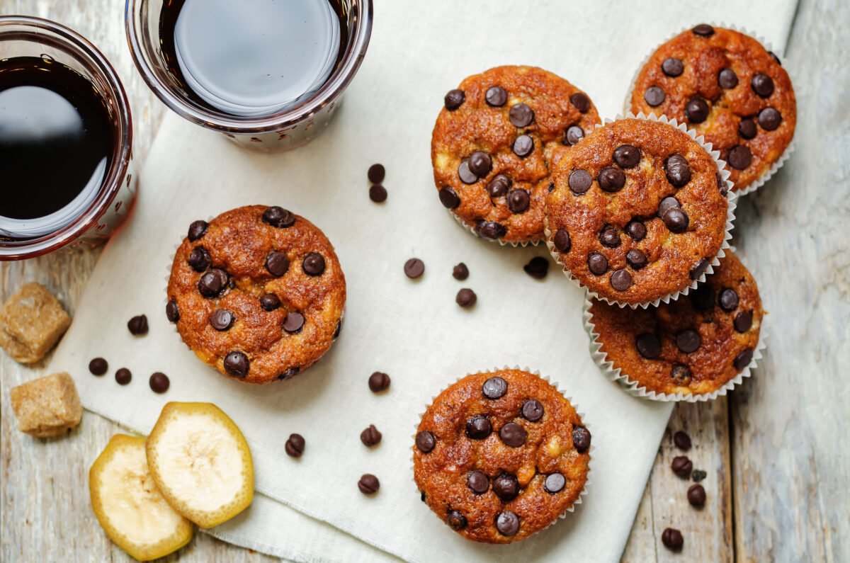 Banana Chocolate Chip Whole Grain Muffins
