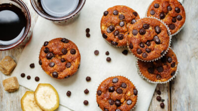 Banana Chocolate Chip Whole Grain Muffins