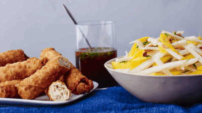 lumpia and green papaya salad