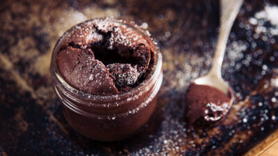 molten chocolate lava cakes in ramekin