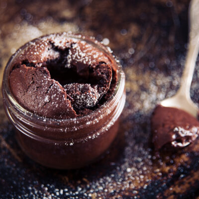 molten chocolate lava cakes in ramekin