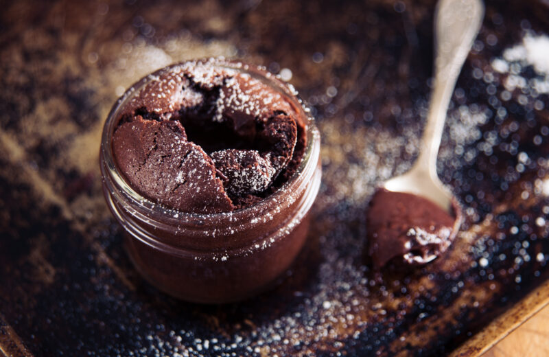 molten chocolate lava cakes in ramekin