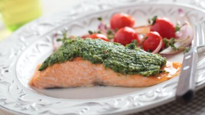 Slow Roasted Salmon with Mint Pesto