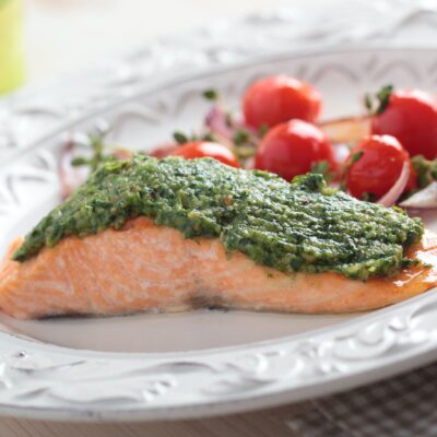 Slow Roasted Salmon with Mint Pesto