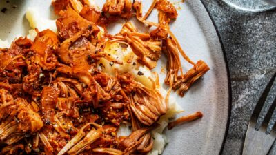 Jackfruit Brisket on potatoes