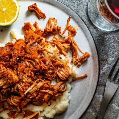 Jackfruit Brisket on potatoes