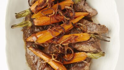 Braised pot roast with crispy shallots