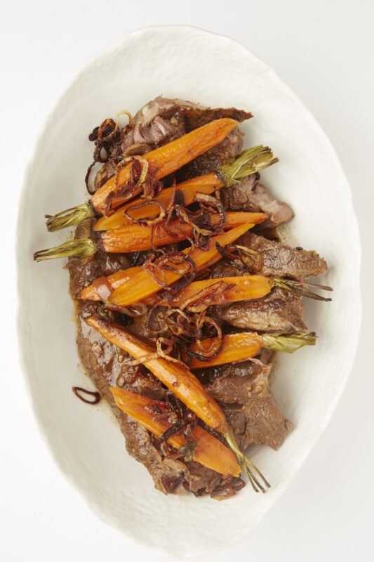 Braised pot roast with crispy shallots