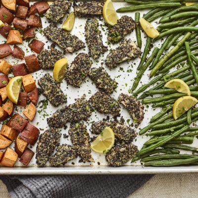 everything chicken nugget sheet pan dinner