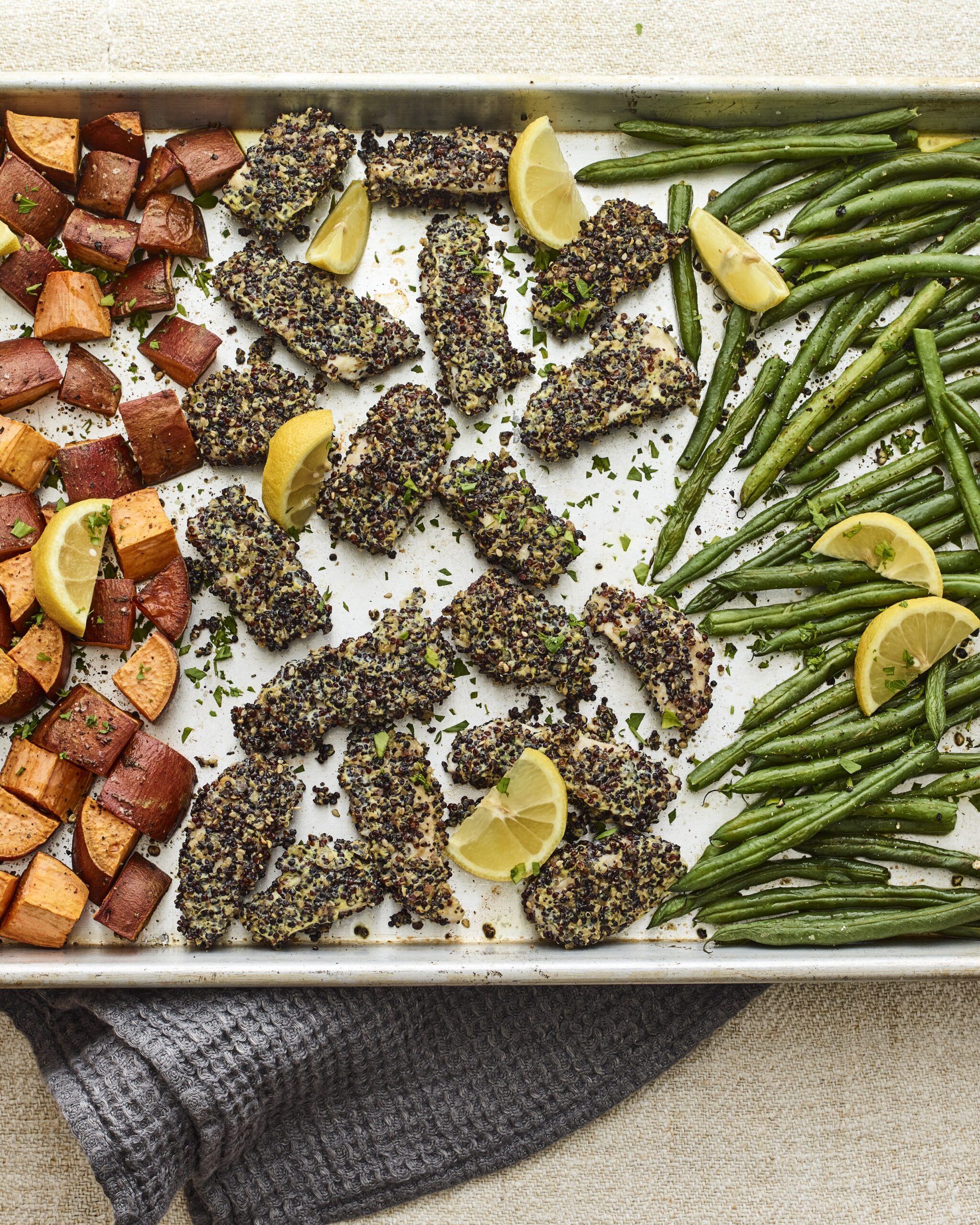 Everything Spice Chicken Schnitzel/Nuggets Sheet Pan Dinner