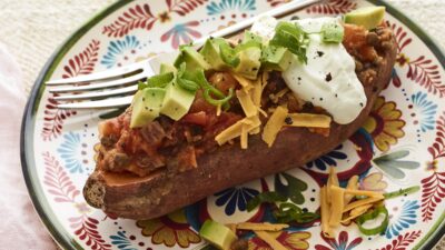 lentil chili on sweet potato