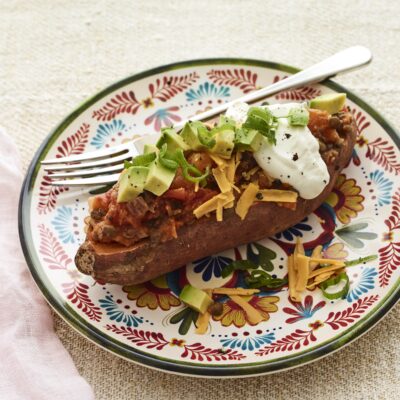 lentil chili on sweet potato