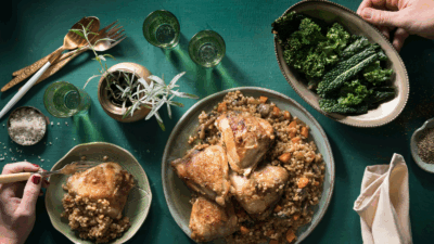 mushroom barley chicken skillet