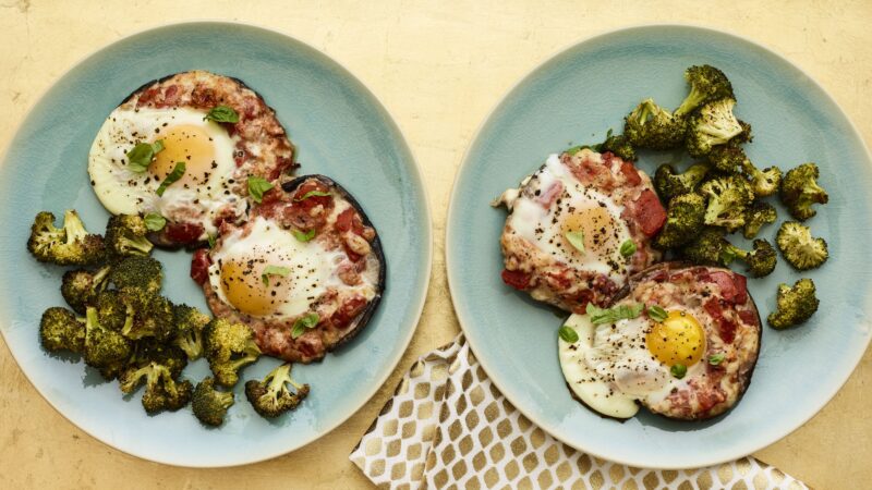 Portobello Pizzas with Eggs and Roasted Broccoli