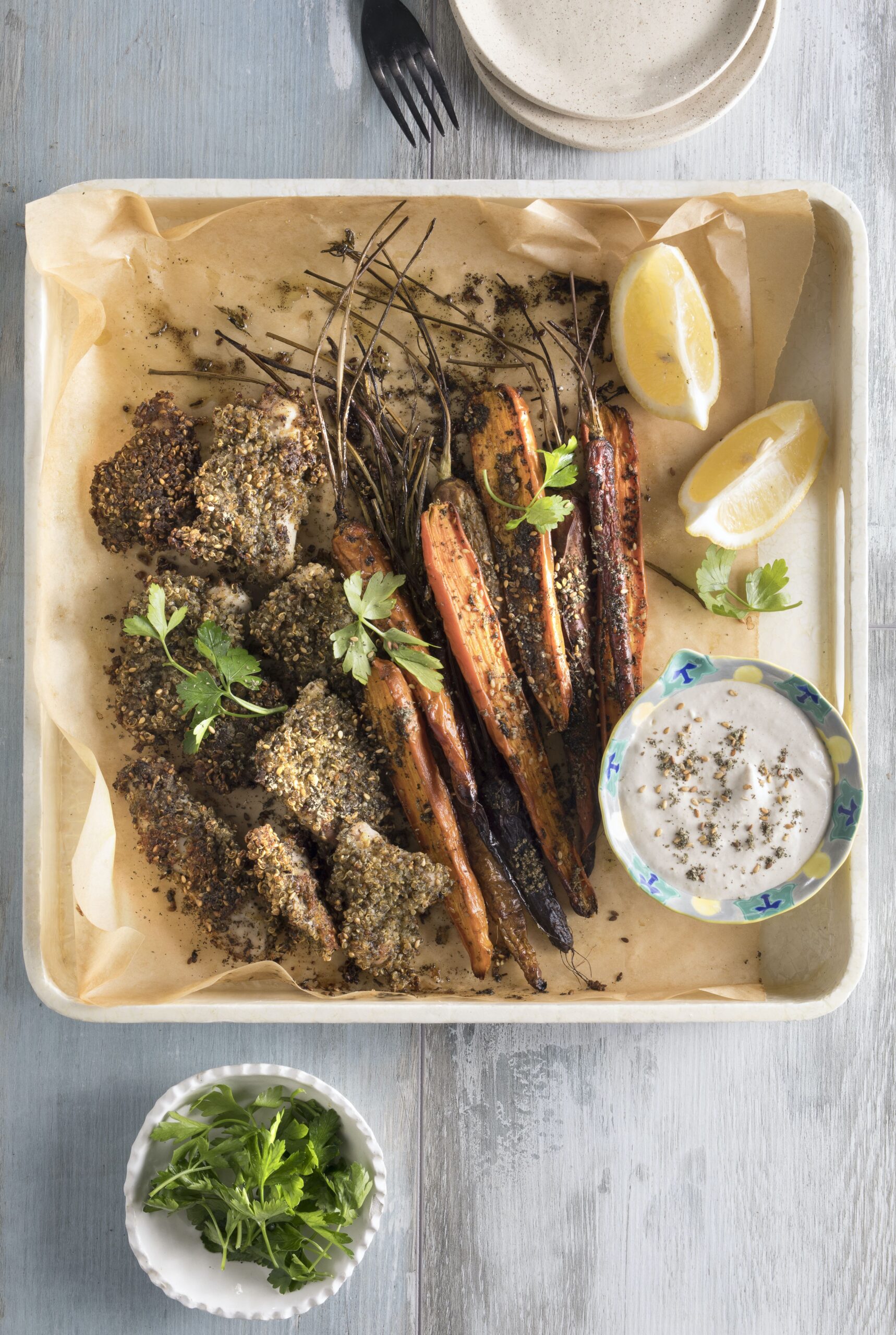 Sheet Pan Sesame Schnitzel with Za&rsquo;atar Roasted Carrots