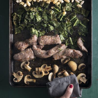 Sheet Pan Steak with White Beans