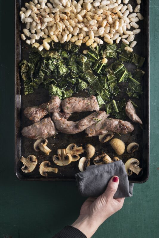 Sheet Pan Steak with White Beans