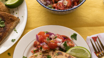 Black Bean Spinach Quesadillas with Tomato Salad vertical
