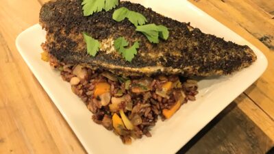 Cajun fish with Dirty Rice