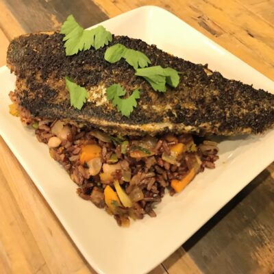 Cajun fish with Dirty Rice