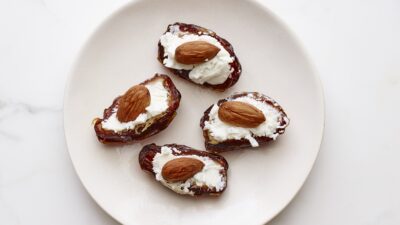 dates with goat cheese and almond snack