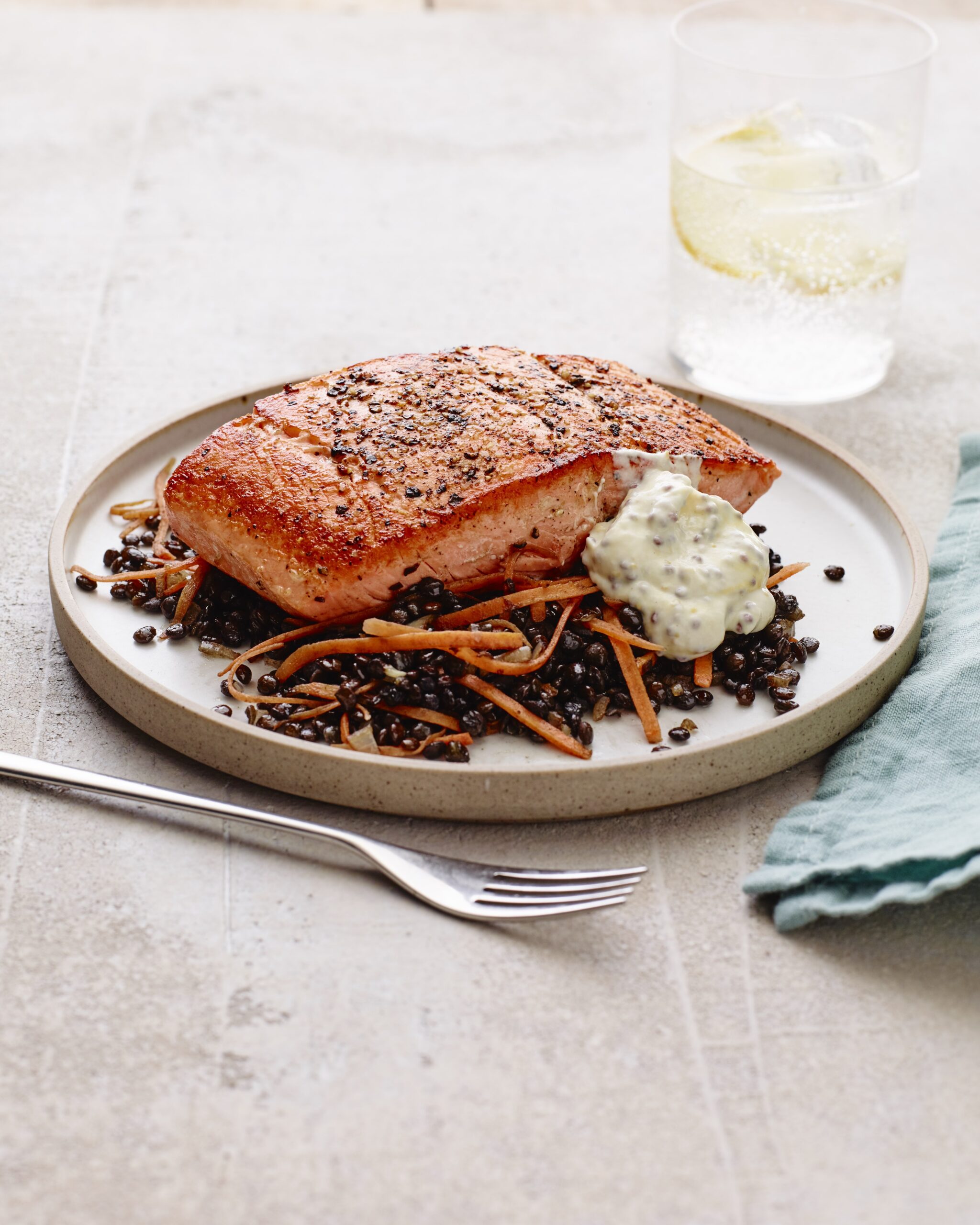 Black Lentils With Carrots And Creamy Mustard Sauce