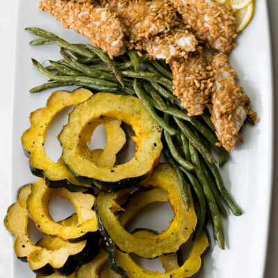 rice crispy fish sticks sheet pan dinner