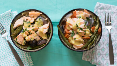 Roasted Veggie Barley Bowl with Salmon