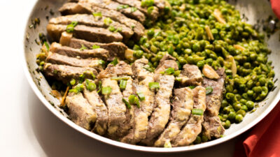skillet steak with minted peas