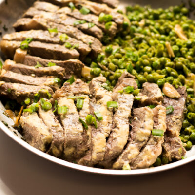 skillet steak with minted peas