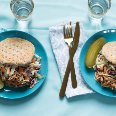 slow cooker BBQ Pulled Chicken with Coconut Slaw