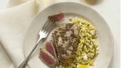 Pan-Seared Tuna with Lemon, Capers, and Olives
