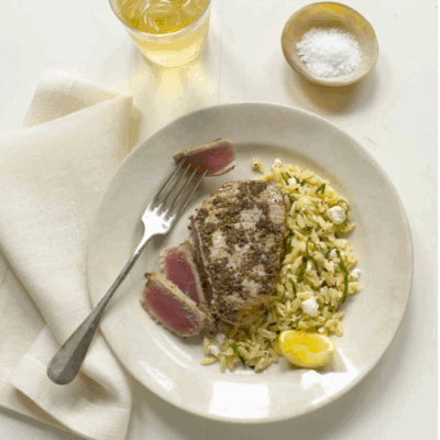 Pan-Seared Tuna with Lemon, Capers, and Olives