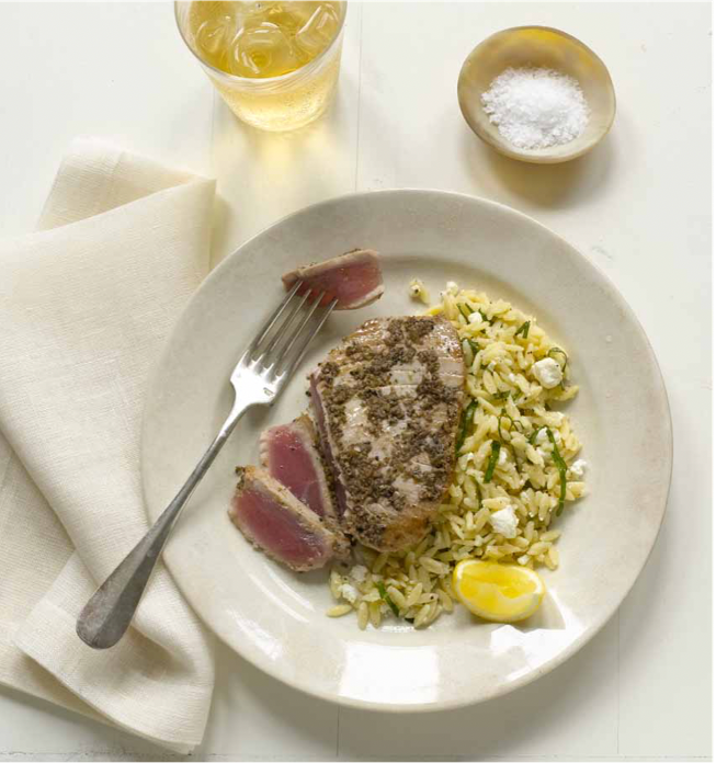 Pan-Seared Tuna with Lemon, Capers, and Olives