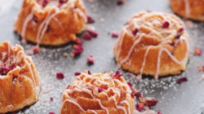 Mini Lemon-Strawberry Bundt Cakes with a Sumac Glaze