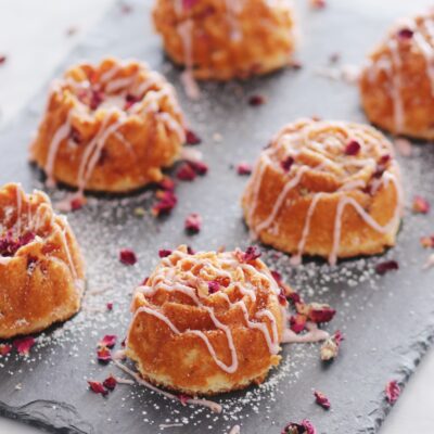 Mini Lemon-Strawberry Bundt Cakes with a Sumac Glaze
