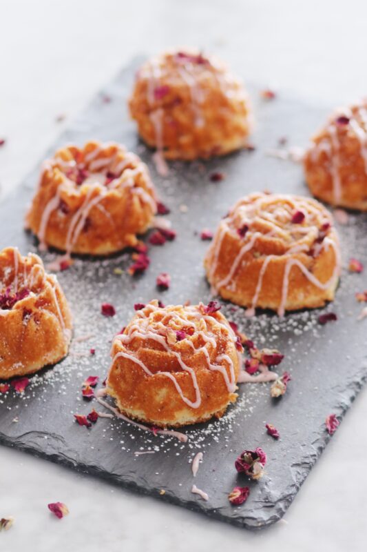 Mini Lemon-Strawberry Bundt Cakes with a Sumac Glaze