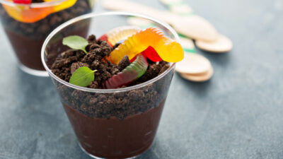Worms in dirt chocolate mousse