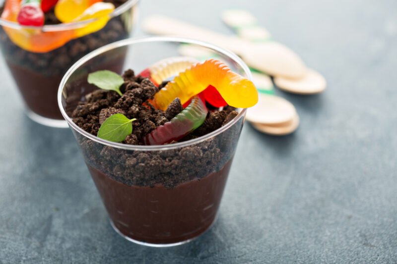 Worms in dirt chocolate mousse